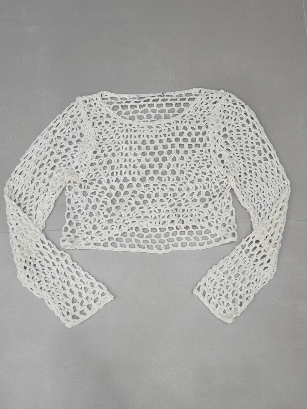 Zara Crochet Open-Knit Long Sleeve Top & Shorts Set In White Size XS/S